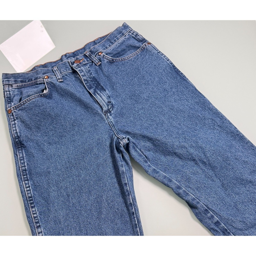 Wrangler Cowboy Cut Slim Fit Jeans Mens 34x36 Stonwash Blue Tall 100% Cotton